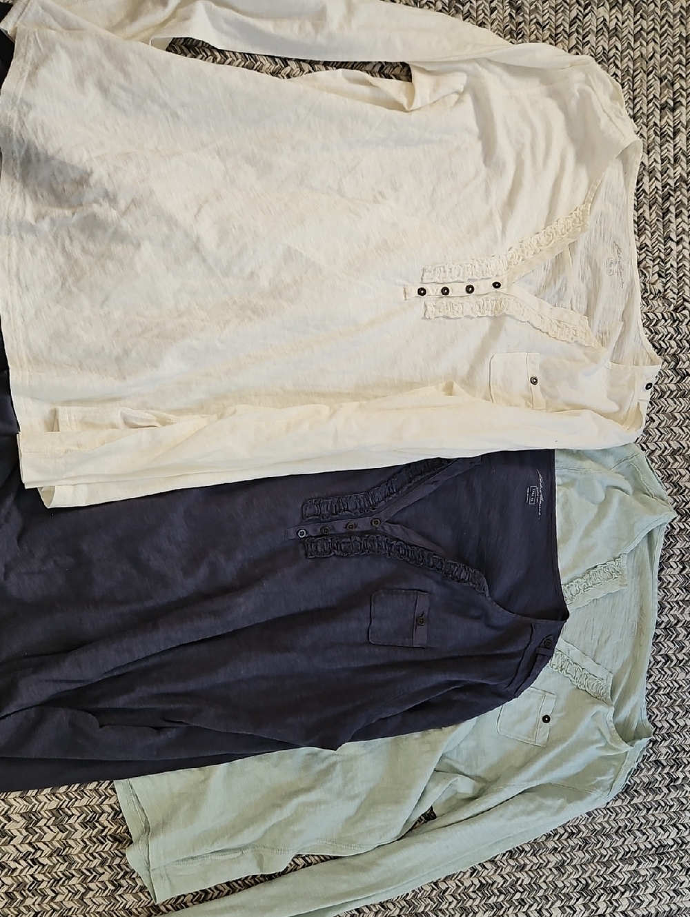 Set of 3 Lightweight Henley Tops - Off-White, Navy, Sage Tall XL